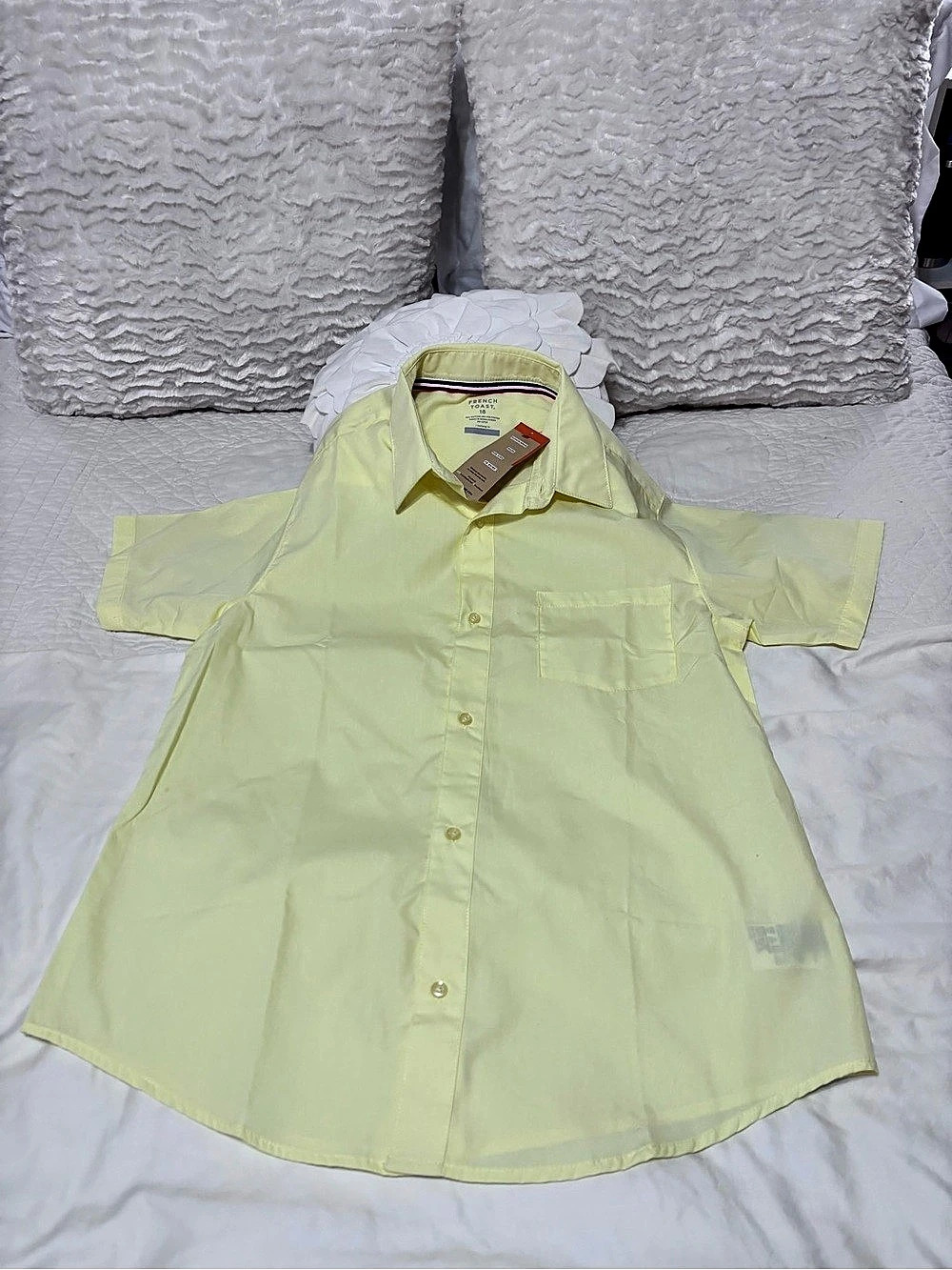 French Toast Boys 18 Yellow Short Sleeve Button Up Dress Shirt School Uniform NW